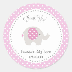Cute Elephant Baby Shower Sticker Pink