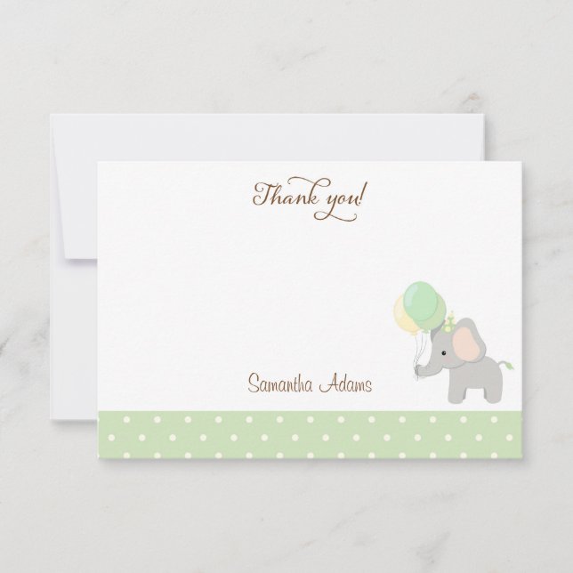 Cute Elephant Baby Shower Thank You Card (Front)