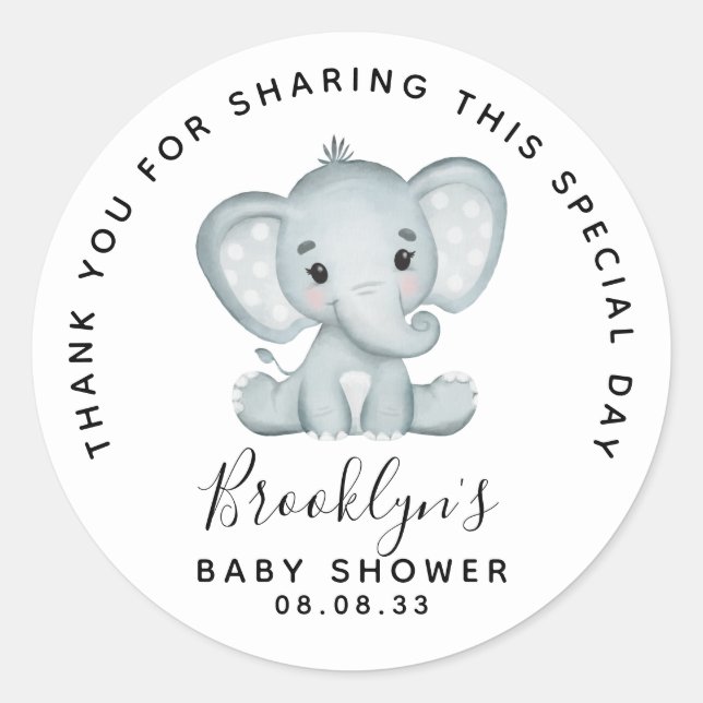 Cute Elephant Baby Shower Thank You   Classic Round Sticker (Front)