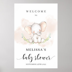 Cute elephant baby shower welcome poster 24x36