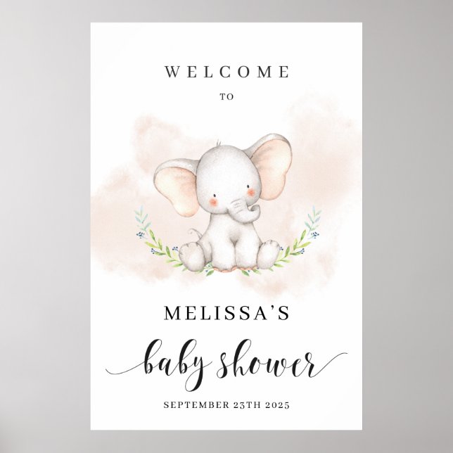 Cute elephant baby shower welcome poster 24x36 (Front)