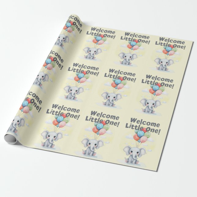 Cute Elephant Baby Shower Wrapping Paper Sheet (Unrolled)