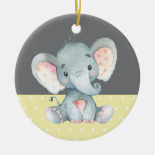 Cute Elephant Baby Shower Yellow Ceramic Tree Decoration