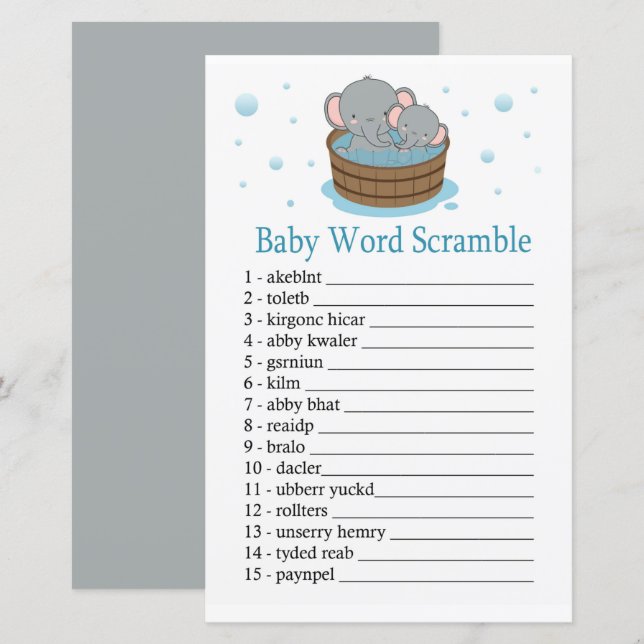 Cute Elephant Baby word scramble game (Front/Back)