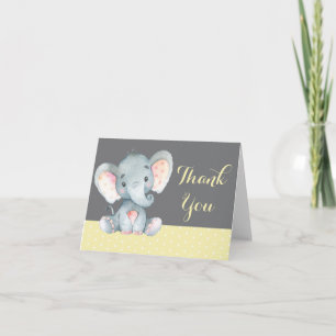 Cute Elephant Baby Yellow and Gray Thank You Card