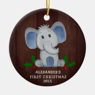 Cute Elephant Baby's First Christmas Photo Ceramic Tree Decoration