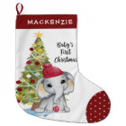 Cute Elephant BABY'S FIRST CHRISTMAS Red White Dot