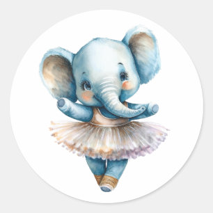 Cute elephant ballerina dancing ballet classic round sticker