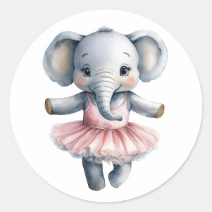 Cute elephant ballerina dancing ballet classic round sticker