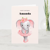 Cute Elephant Ballerina Pink & Grey Birthday