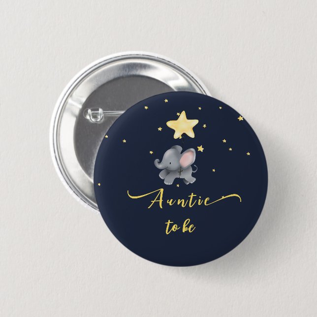 Cute Elephant & Balloon Auntie-to-be Button (Front & Back)