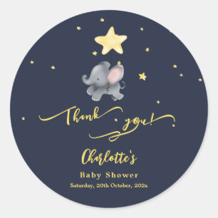 Cute Elephant & Balloon Baby Shower Classic Round Sticker