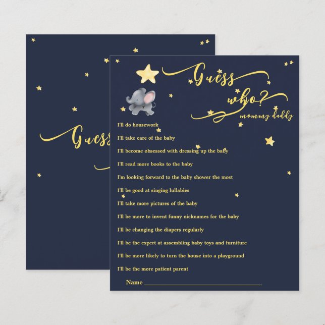 Cute Elephant & Balloon Baby Shower Game (Front/Back)