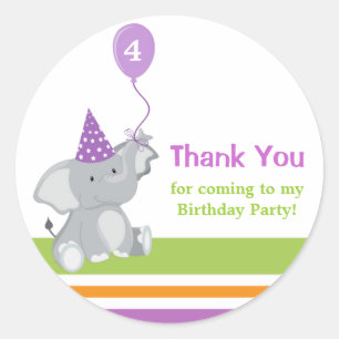 Cute Elephant & Balloon Birthday Thank You Sticker