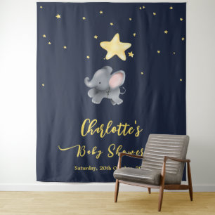 Cute Elephant & Balloon Under The Sparkling Night Tapestry