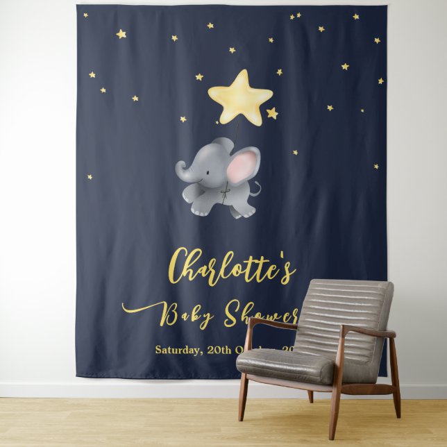 Cute Elephant & Balloon Under The Sparkling Night Tapestry (In Situ)