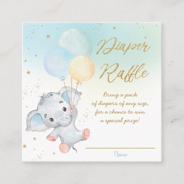 Cute Elephant Balloons Boy Baby Diaper Raffle  Enclosure Card (Front)
