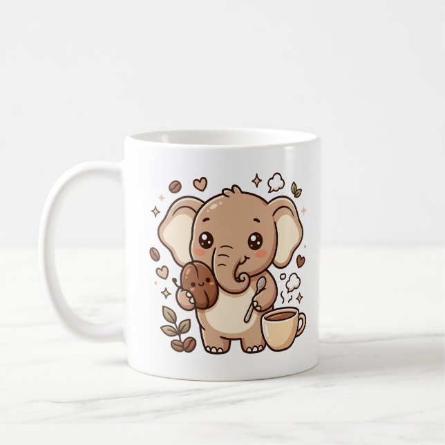Cute Elephant Bean Cafe Mug Character (Left)