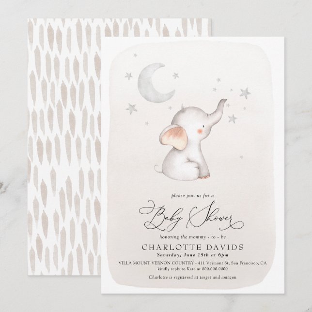Cute Elephant Beige Gender Neutral Baby Shower Invitation (Front/Back)