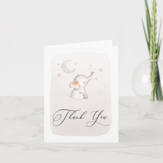 Cute Elephant Beige Gender Neutral Baby Shower Tha Thank You Card (Front)