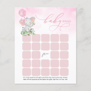 Cute Elephant Bingo Baby Shower Game Card