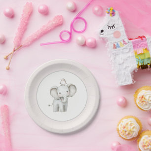 Cute Elephant Bird Birthday Paper Plate