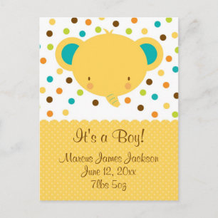 Cute Elephant Birth Announcement It's a Boy