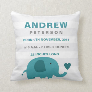 Cute Elephant Birth Announcement Pillow