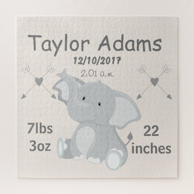 Cute Elephant Birth Stats Jigsaw Puzzle (Vertical)