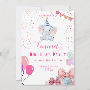 Cute Elephant Birthday Invitation