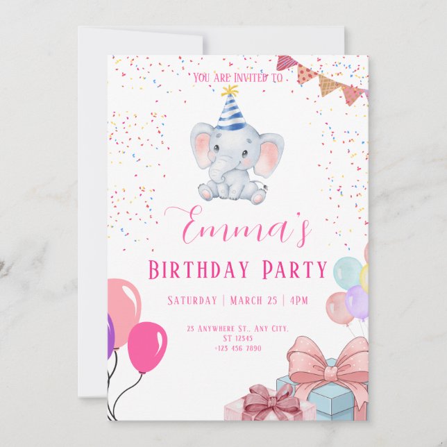 Cute Elephant Birthday Invitation (Front)