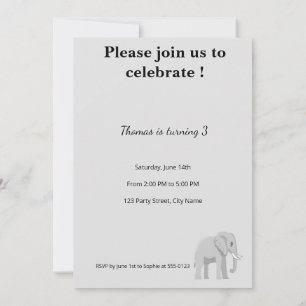 Cute Elephant Birthday Invitation Pastel