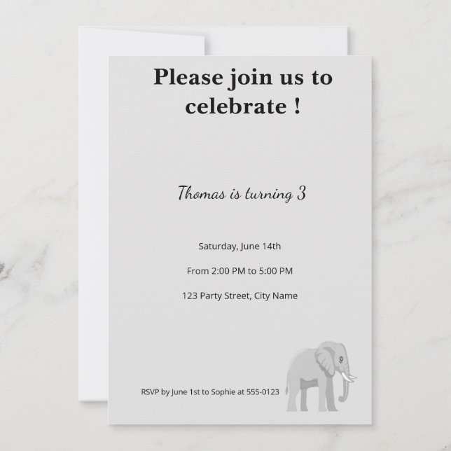 Cute Elephant Birthday Invitation | Pastel (Back)