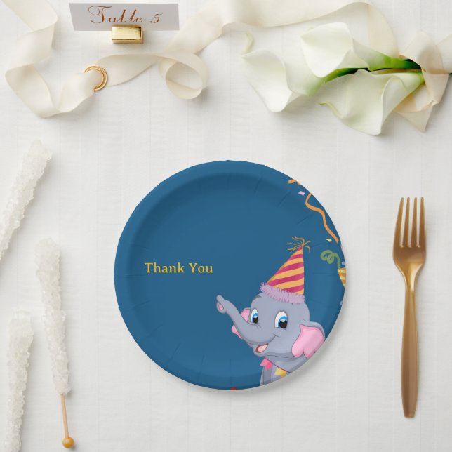 Cute Elephant Birthday  Paper Plate (Wedding)