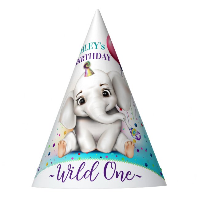 Cute Elephant Birthday Party Hat (Front)
