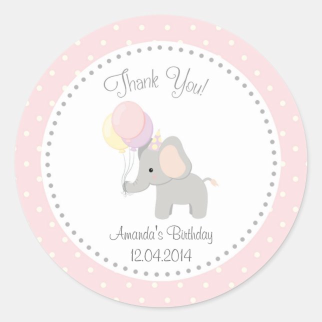Cute Elephant Birthday Sticker (Front)