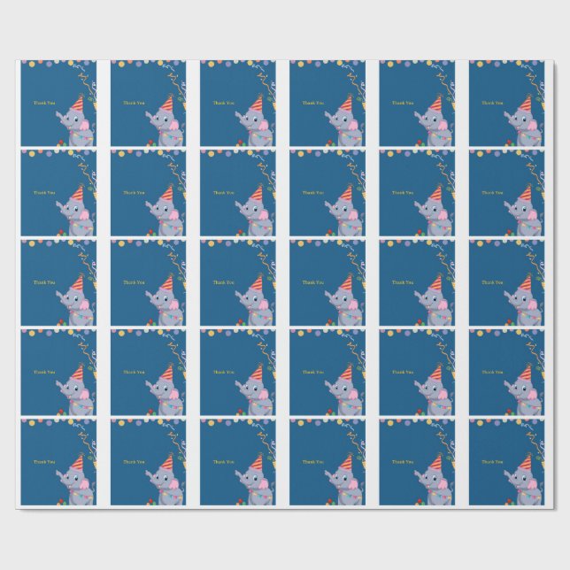 Cute Elephant Birthday  Wrapping Paper (Flat)