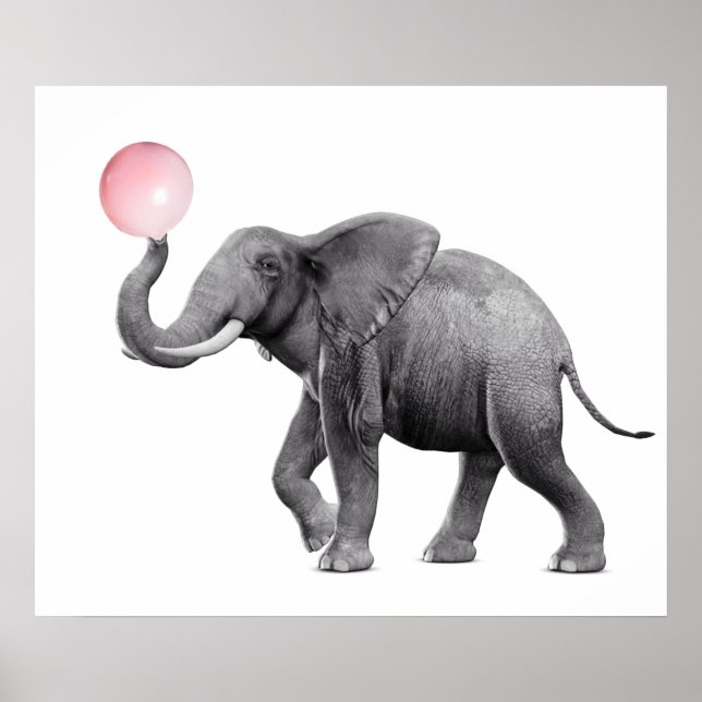 Cute Elephant Black White Bubble Gum Nursery Child Poster (Front)