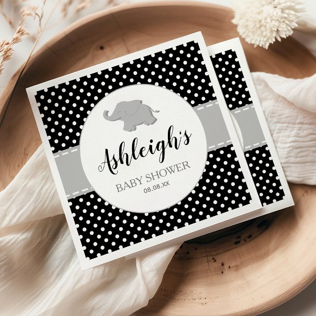 Cute Elephant Black White Polka Dot Baby Shower Napkin (Creator Uploaded)