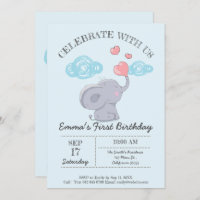 Cute Elephant Blowing Heart Bubbles. Birthday