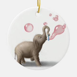 cute elephant blowing pink bubbles ceramic tree decoration