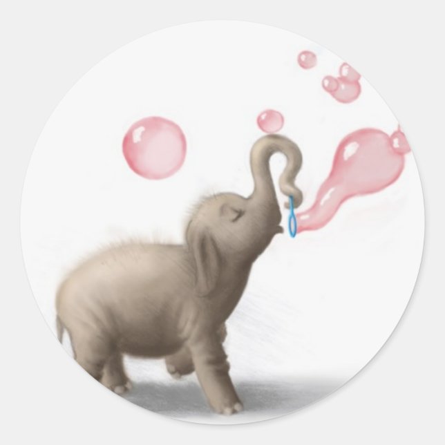 cute elephant blowing pink bubbles classic round sticker (Front)