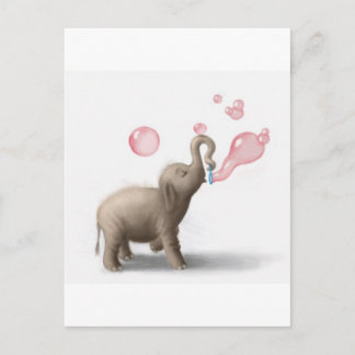 cute elephant blowing pink bubbles postcard