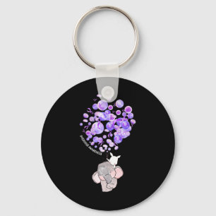 Cute Elephant Blowing Up Purple Balloons Overdose  Key Ring