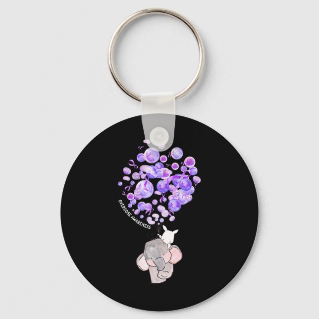 Cute Elephant Blowing Up Purple Balloons Overdose  Key Ring (Front)