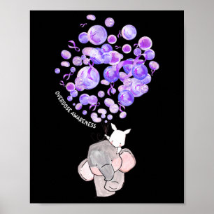 Cute Elephant Blowing Up Purple Balloons Overdose  Poster