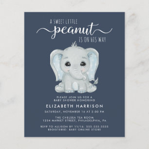 Cute Elephant Blue Baby Boy Shower Invitation