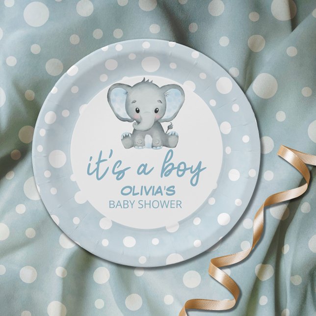 Cute Elephant blue Baby Shower Paper Plate (Creator Uploaded)