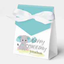 Cute Elephant Blue Birthday Boy Favour Box
