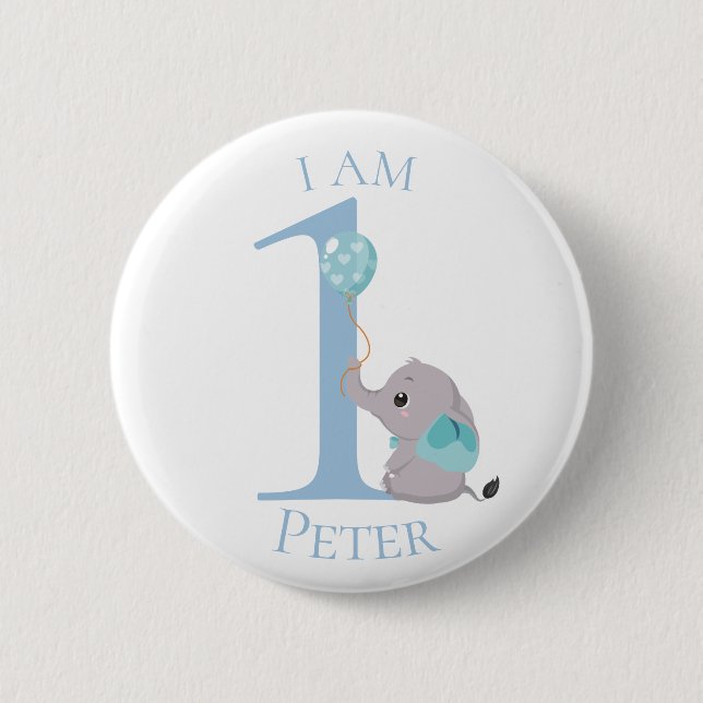 Cute Elephant Blue BIRTHDAY Button (Front)